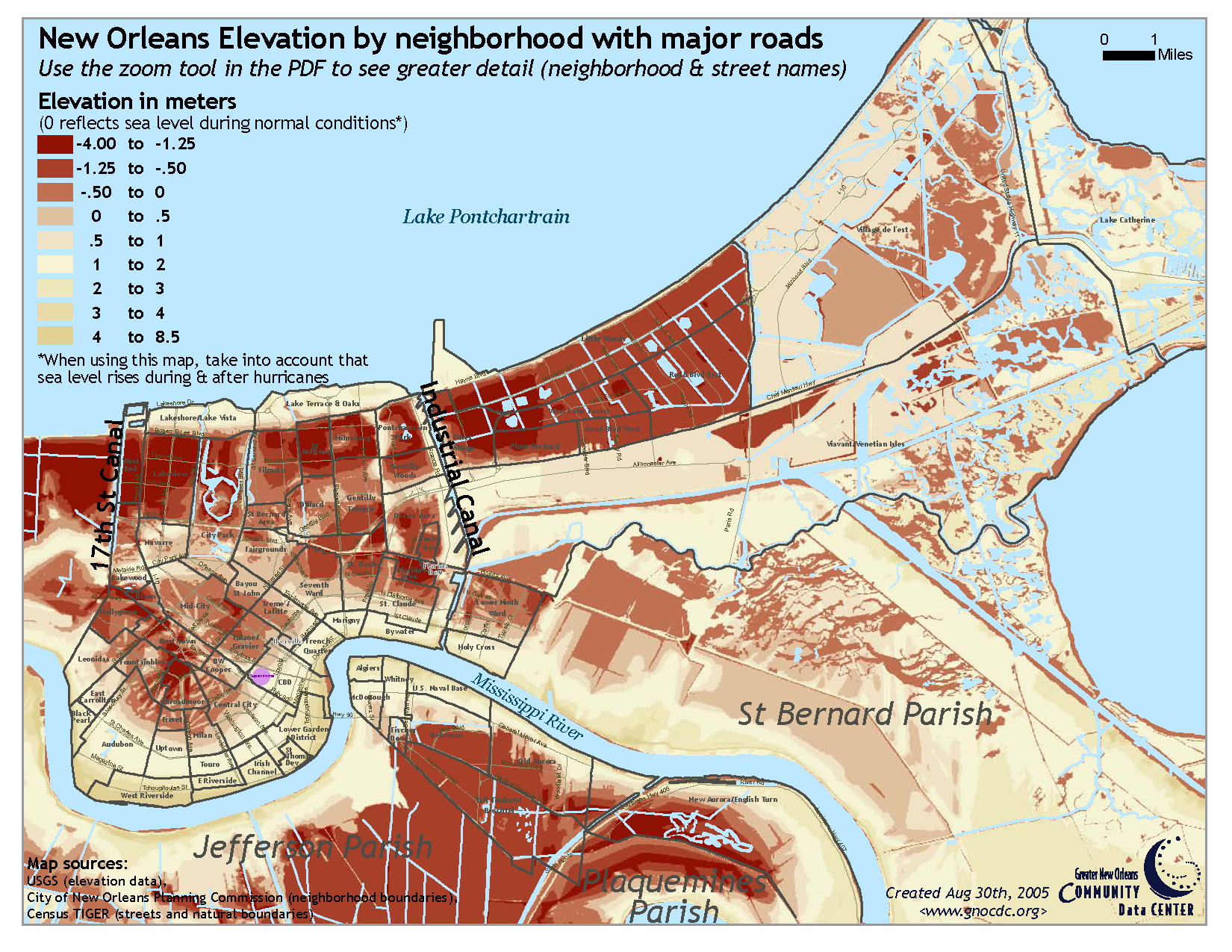 New Orleans Neighborhood Elevation Map