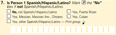 Is Person 1 Spanish/Hispanic/Latino?  No, not Span/His/Lat; Yes, Mexican, Mex Am., Chicano; Yes, Puerto Rican; Yes, Cuban; Yes, other Spanish/Hispanic/Latino - Print group. 